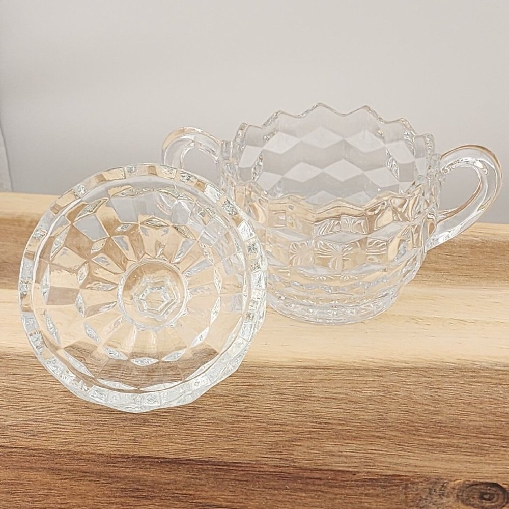 Colony Whitehall Clear Covered Sugar Bowl cube cubist glass midcentury vintage - Picture 5 of 16